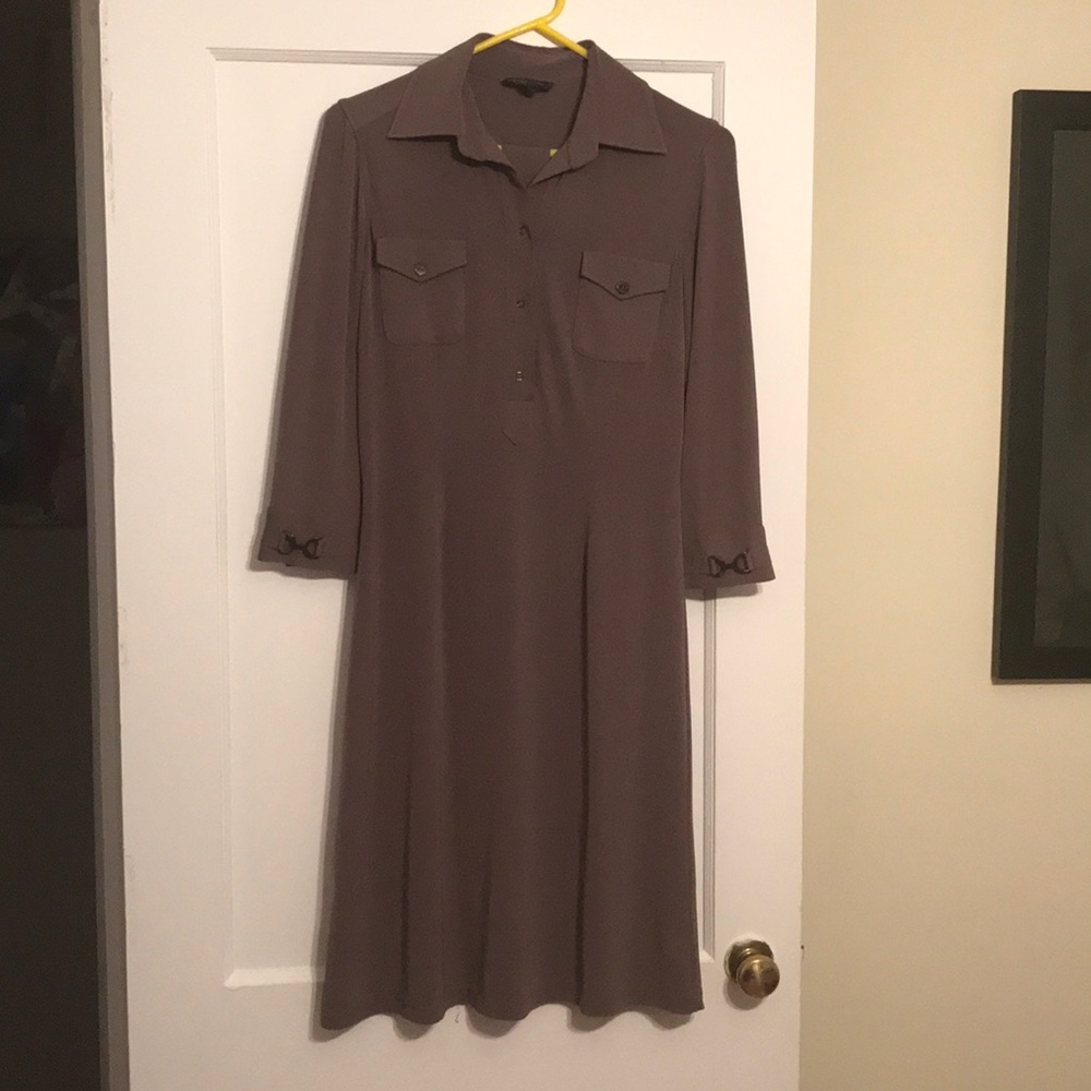Slate-Colored Tahari Dress With Belt